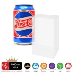 VINTAGE SODA CAN Protectors For 12oz. Soda Cans (0.60mm Thick, UV & Scratch Resistant) 5h X 3w X 3d
