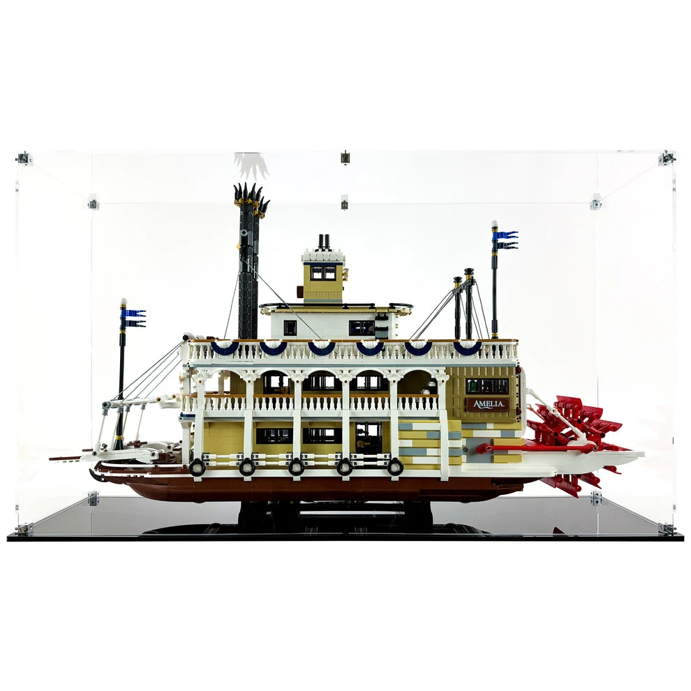 Custom Acrylic Display Case For LEGO Model 21356 - River Steamboat (3mm Thick, UV Resistant) 16.5h X 28.25w X 7.25d 1 Custom Acrylic Display Case For LEGO Model 21356 - River Steamboat (3mm Thick, UV Resistant) 16.5h X 28.25w X 7.25d
