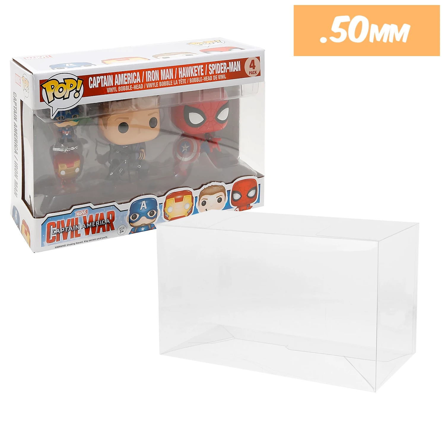 4 PACK (CIVIL WAR) Pop Protectors For Funko (0.50mm Thick) 6.25h X 10w X 3.5d 1 4 PACK (CIVIL WAR) Pop Protectors For Funko (0.50mm Thick) 6.25h X 10w X 3.5d