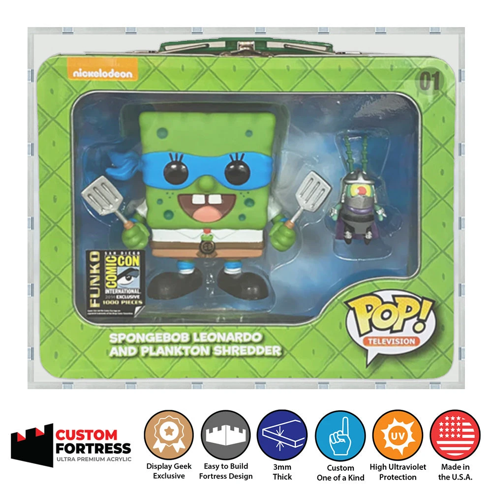 Custom Acrylic Hard Case For 2 PACK SPONGEBOB LEONARDO LUNCHBOX Funko Pop Grail Boxes (3mm Thick, UV Resistant) Fits 6.5h X 7.625w X 2.75d 1 Custom Acrylic Hard Case For 2 PACK SPONGEBOB LEONARDO LUNCHBOX Funko Pop Grail Boxes (3mm Thick, UV Resistant) Fits 6.5h X 7.625w X 2.75d