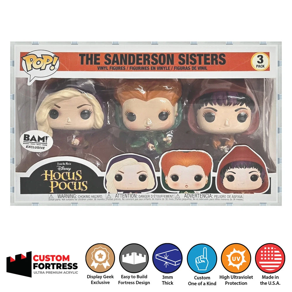 Custom Acrylic Hard Case For 3 PACK SANDERSON SISTERS BAM Funko Pop Grail Boxes (3mm Thick, UV Resistant) Fits 6.25h X 10.25w X 4.5d 1 Custom Acrylic Hard Case For 3 PACK SANDERSON SISTERS BAM Funko Pop Grail Boxes (3mm Thick, UV Resistant) Fits 6.25h X 10.25w X 4.5d