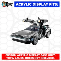 Custom Acrylic Display Case For LEGO Model 10300 - Back To The Future Time Machine DeLorean (3mm Thick, UV Resistant) 7.5h X 15.5w X 9.5d -Displaygeek Shop LEGO 10300 02