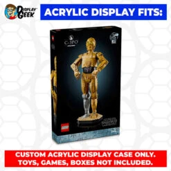 Custom Acrylic Display Case For LEGO Model 75398 - C-3PO (3mm Thick, UV Resistant) 16h X 8.5w X 6.5d -Displaygeek Shop LEGO 75398 01