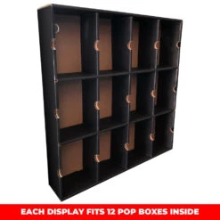 KUBBIE DLX BLACK (3x4) - In Box Display Case For Funko Pops, Wall Mountable & Stackable Pop Shelf (Cardboard) -Displaygeek Shop MK KUBBIES 03