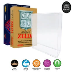 Acrylic Hard Case For NES Video Game Box (4mm Thick, UV & Slide Bottom) 5h X 7w X 0.75d
