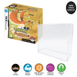 Acrylic Hard Case For NINTENDO DS SOULSILVER HEARTGOLD Video Game Box (4mm Thick, UV & Slide Bottom) -Displaygeek Shop Nintendo DS Pokemon HeartGold Game Box Acrylic Case 01