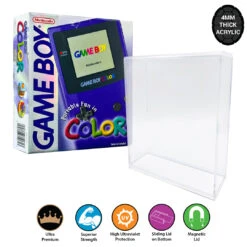 Acrylic Hard Case For GAME BOY COLOR Video Game Console Box (4mm Thick, UV & Slide Bottom) Fits: 6h X 5.25w X 1.5d